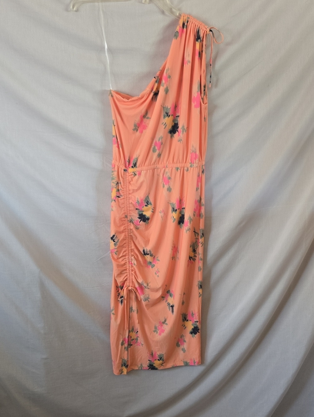 Steve Madden Coral One-Shoulder Floral Ruched Midi Dress